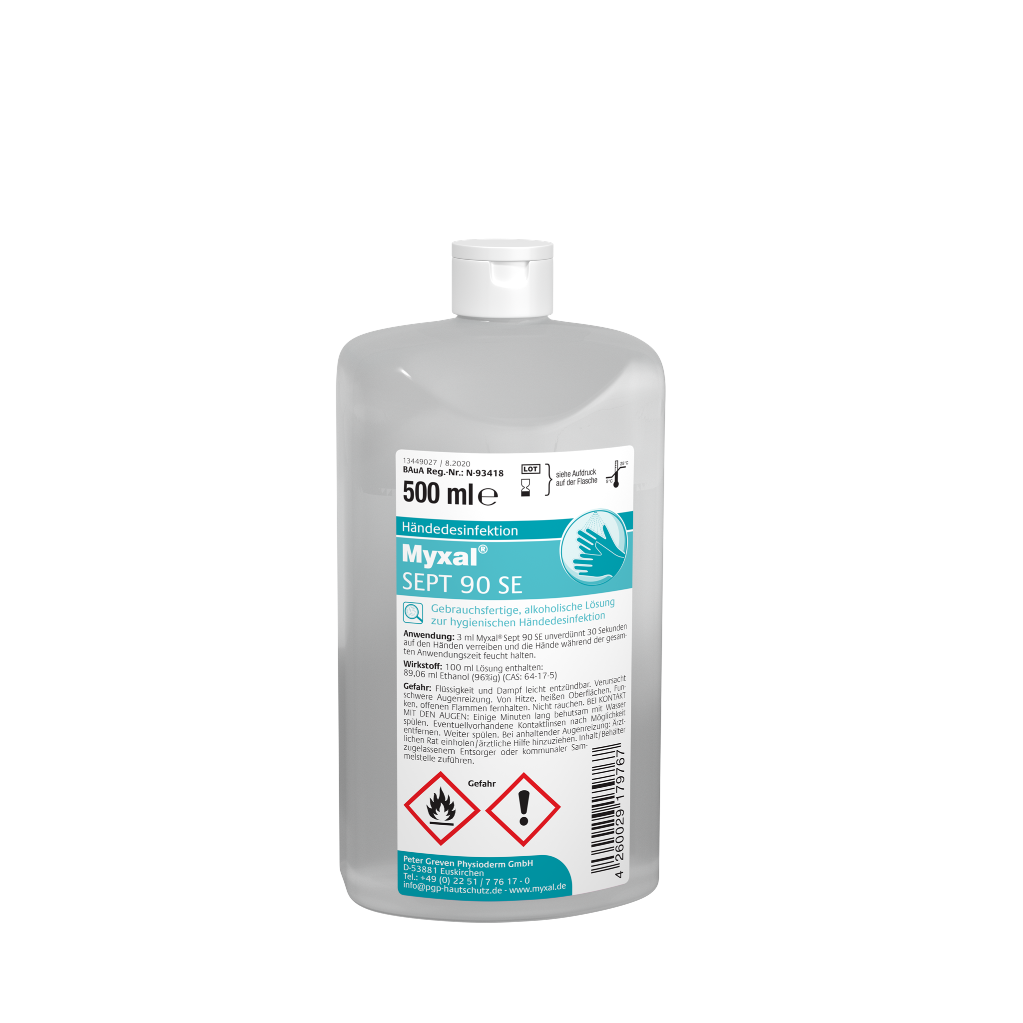 MYXAL® SEPT 90 SE, 500 ml Flasche, Händedesinfektion auf Ethanolbasis